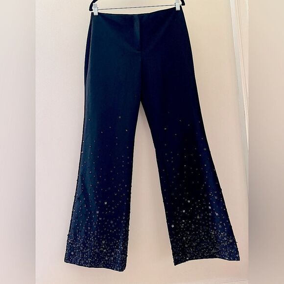 Y2K NWT Laundry by Shelli Segal Black On Black Sequins Wide Leg Dress Pants Sz 8 - Picture 1 of 5